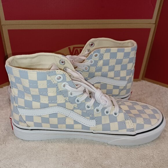 Vans Men's 5.5/Women's 7 Sk8-Hi Tapered Checkerboard Zen Blue/White VN0A4U16XHX - Picture 5 of 12